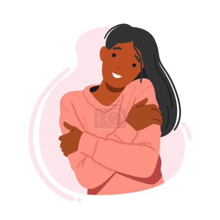 Ilustración de Act Of Self-care Concept. Young Smiling Woman Hugging Herself Feel Safe And Secure. Girl Self Embrace, Love, Care, Emotional Harmony and Support. Cartoon People Vector Illustration - Imagen libre de derechos