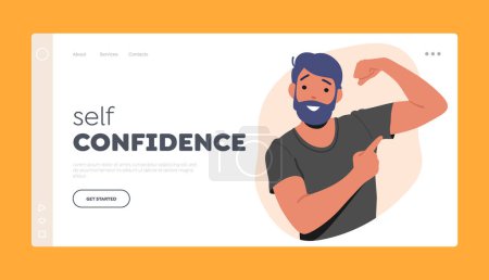 Ilustración de Self Confidence Landing Page Template. Confident Man Perform his Muscles and Powerful Fit Body. Assertive Self-assured Male Character Stand in Unwavering Posture. Cartoon People Vector Illustration - Imagen libre de derechos