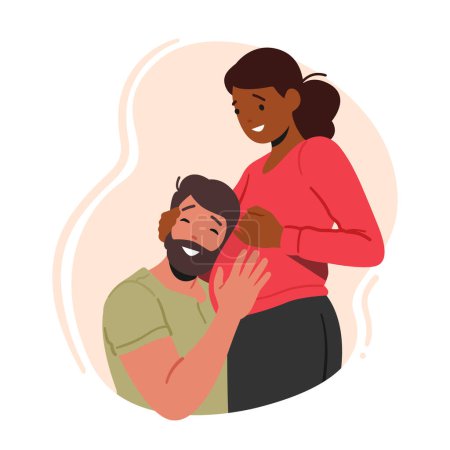 Illustration for Happy Couple Waiting Baby. Young Husband Listening Heartbeating in Belly of Pregnant Wife. Female Character Prepare for Motherhood, Maternity, Relations, Childbirth. Cartoon People Vector Illustration - Royalty Free Image