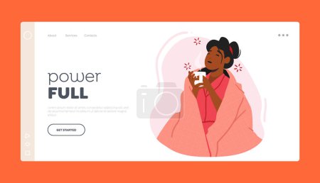 Téléchargez les illustrations : Morning Coffee Ritual Landing Page Template. Sleepy Woman Wrapped in Plaid Performing Routine Sense Of Comfort And Familiarity Enjoying Warm Cup Of Drink. Cartoon People Vector Illustration - en licence libre de droit