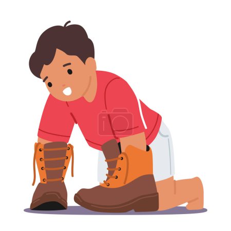 Illustration for Little Boy Trying On His Fathers Shoes, Giving A Glimpse Into His Playful And Imaginative World. Concept of Familial Bonding Or Childrens Footwear. Cartoon People Vector Illustration - Royalty Free Image