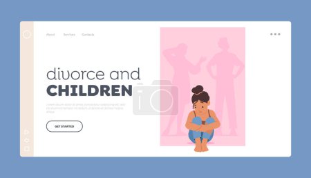 Divorce and Children Landing Page Template. Family Conflict, Separation Anxiety, Childhood Trauma Concept with Crying Child Character Sitting on Floor. Cartoon People Vector Illustration