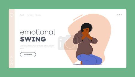 Illustration for Emotional Swing Landing Page Template. Pregnant Woman Crying Sitting on Floor. Sad Female Character in Vulnerable State Shedding Tears. Emotional Experience Of Pregnancy. Cartoon Vector Illustration - Royalty Free Image