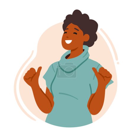 Illustration for Confident Female Character Pointing Towards Herself, Indicating A Sense Of Self-belief And Positivity. Self-assurance, Pride, Self-help Or Inspirational Concept. Cartoon People Vector Illustration - Royalty Free Image