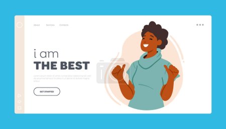 Self-assurance Landing Page Template. Confident Female Character Pointing Towards Herself, Indicating A Sense Of Self-belief, Pride And Positivity Concept. Cartoon People Vector Illustration