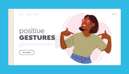 Positive Gestures Landing Page Template. Confident Woman Pointing At Herself Symbolizing Self-love, Confidence, Personal Growth, Self-improvement, Self-esteem. Cartoon People Vector Illustration