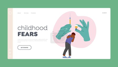 Illustration for Childhood Fears Landing Page Template. Little Boy With Apprehensive Expression While Receiving Injection. Character Feel Discomfort And Anxiety Health Care Concept. Cartoon People Vector Illustration - Royalty Free Image