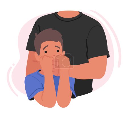 Adult Man Covers Mouth Of Young Boy In A Disturbing Scene Depicting Domestic Violence And Abuse. Image Raising Awareness About The Prevalence Of Violence Against Children. Cartoon Vector Illustration