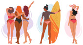 Women Characters In Swimsuits Standing On Beach View From Behind. The Image Captures The Beauty Of Female Body, Can Be Used For Fashion, Travel Or Vacation Content. Cartoon People Vector Illustration hoodie #650627640