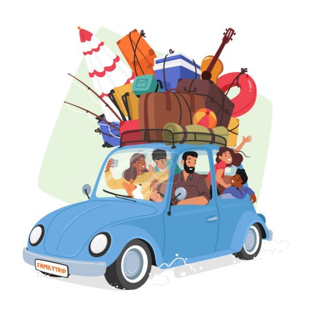 Ilustración de Viajar en coche familiar es un modo popular de transporte para vacaciones y viajes por carretera, lo que permite a las familias explorar nuevos destinos, crear bonos y recuerdos duraderos. Dibujos animados Gente Vector Ilustración - Imagen libre de derechos