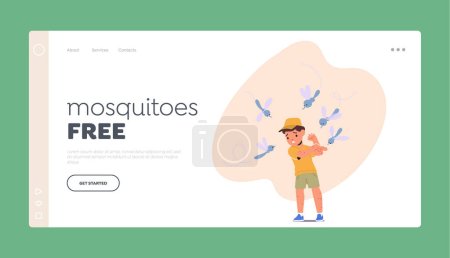 Landing Page Template with Mosquitoes Bite Kid Causing Red Bumps, Itching, And Swelling. It Can Also Lead To Allergic Reactions And The Transmission Of Diseases. Cartoon People Vector Illustration
