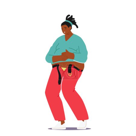 Ilustración de Mujer obesa lucha por abrocharse los pantalones de bajo tamaño debido a su exceso de peso, destacando los problemas que enfrentan los que tienen obesidad. Carácter femenino sobredimensionado. Dibujos animados Gente Vector Ilustración - Imagen libre de derechos