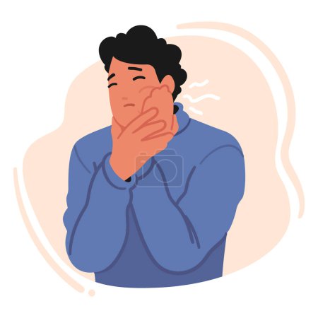 Illustration for Male Character Experience Sharp Throbbing Pain In His Tooth, Accompanied By Sensitivity And Swelling In The Surrounding Area, Indicating Possible Infection Or Decay. Cartoon People Vector Illustration - Royalty Free Image