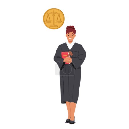 Illustration for Distinguished Female Judge Character With A Professional Demeanor, Commanding Presence, And Sharp Intellect, Fair And Impartial Judgments, Upholding The Rule Of Law. Cartoon People Vector Illustration - Royalty Free Image