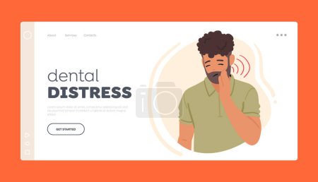 Illustration for Dental Distress Landing Page Template. Male Character Feel Intense Tooth Pain Causing Discomfort. Man with Sensitive, Inflamed Gums And Sharp, Shooting Sensations. Cartoon People Vector Illustration - Royalty Free Image