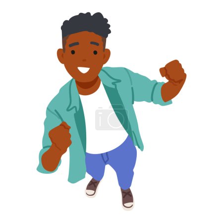 Black Man Looking Up, Showing A Positive "yes" Gesture, Top View. Male Characters Face Beams With Inspiration, Eyes Focused Upward, New Possibilities And Ideas. Cartoon People Vector Illustration