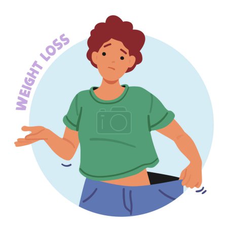 Ilustración de La pérdida involuntaria de peso de la experiencia femenina puede ser un síntoma de diabetes, lo que indica una producción o utilización inadecuada de insulina por el cuerpo, lo que lleva a un aumento de la descomposición de la grasa y el músculo para obtener energía - Imagen libre de derechos