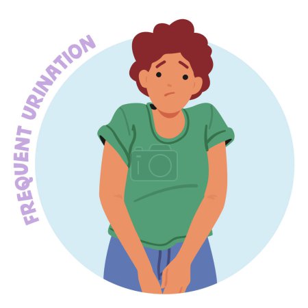 Illustration for Female Character with Excessive Urination, that Can Be A Symptom Of Diabetes, Characterized By Frequent Trips To The Bathroom Due To Increased Blood Sugar Levels. Cartoon People Vector Illustration - Royalty Free Image