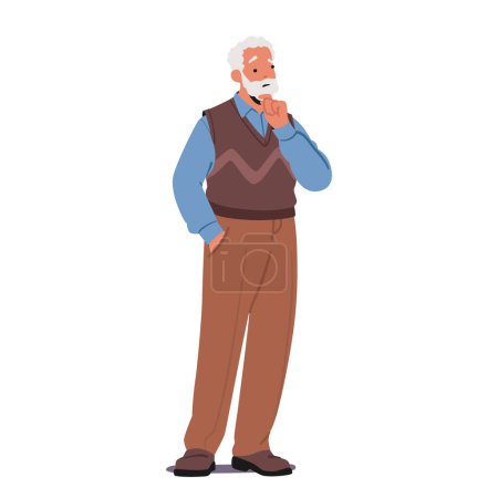 Illustration for Thoughtful Elderly Gentleman Thinking, Old Male Character Deep In Contemplation, With A Hint Of Nostalgia And Experience Etched On His Face, Pensive Grandfather. Cartoon People Vector Illustration - Royalty Free Image