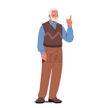 Illustration for Experienced Senior Man Hand Pointing With Authority And Precision, Old Character Conveying Knowledge, Guidance, And Leadership. A Symbol Of Wisdom And Expertise. Cartoon People Vector Illustration - Royalty Free Image
