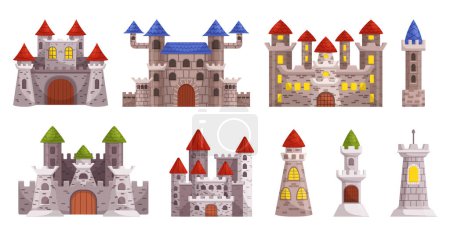 Illustration for Majestic Medieval Castle With Towering Structures. Architectural Grandeur, Fortified Walls, And Historical Significance. Symbol Of Power And Strength From A Bygone Era. Cartoon Vector Illustration - Royalty Free Image