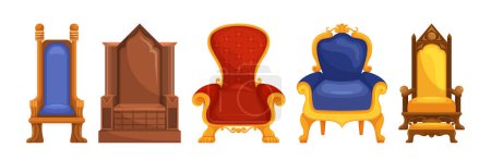 Illustration for Set Of Royal Thrones, Majestic And Regal, Adorned With Intricate Carvings And Luxurious Upholstery, These Thrones Symbolize Power And Grandeur Fit For Royalty. Cartoon Vector Illustration - Royalty Free Image