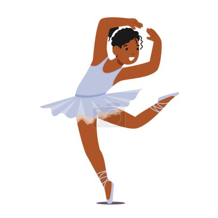 Illustration for Graceful Little Ballerina Girl Character Captivates With Her Delicate Movements. She Wears A Tutu, Ballet Slippers And A Radiant Smile, Showcasing Passion For Dance. Cartoon People Vector Illustration - Royalty Free Image