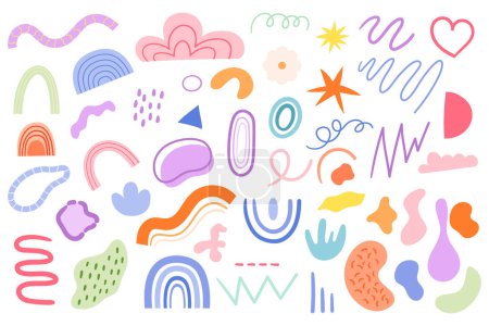 Illustration for Playful Cute Childish Drawing, Set of Scribbles and Scrawls Captures The Essence Of Innocence And Joy. Colorful And Charming Pothooks for Baby Design Or Decor. Cartoon Vector Illustration - Royalty Free Image