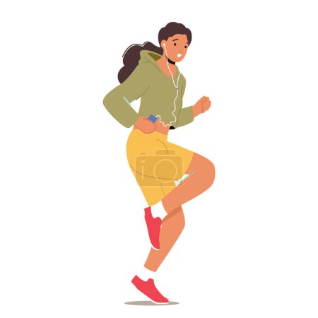 Ilustración de Mujer joven enérgica corriendo por las calles de la ciudad, decidida y enfocada, participando en un evento de maratón desafiante con fuerza, resistencia y compromiso. Dibujos animados Gente Vector Ilustración - Imagen libre de derechos