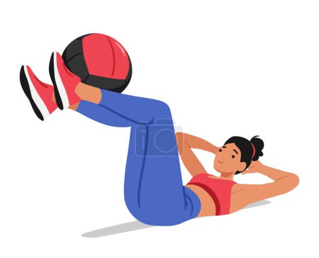 Ilustración de Fit Woman Ejercicio de prensa de piernas con bola de estabilidad, involucrando sus músculos inferiores del cuerpo para la fuerza, la estabilidad y la tonificación. Atletismo Ejercicio de carácter femenino. Dibujos animados Gente Vector Ilustración - Imagen libre de derechos