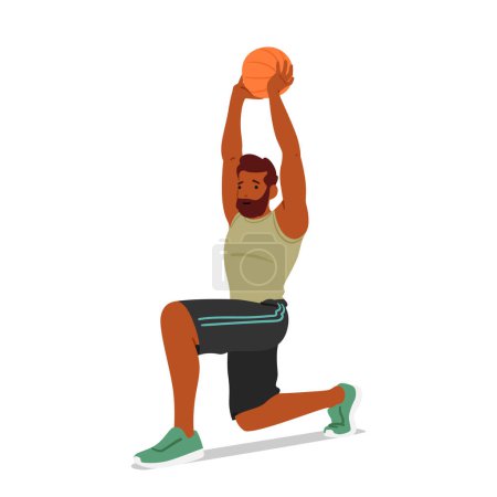 Illustration for Fitness Man Lunges With Ball Engaging His Lower Body Muscles For Strength And Balance. The Added Resistance Challenges His Workout, Improving Overall Fitness And Stability. Cartoon Vector Illustration - Royalty Free Image