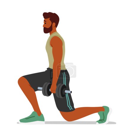 Illustration for Male Character Performs Floor Exercises With Dumbbells, Targeting Multiple Muscle Groups For Strength And Toning, Promoting Overall Fitness And Muscular Endurance. Cartoon People Vector Illustration - Royalty Free Image