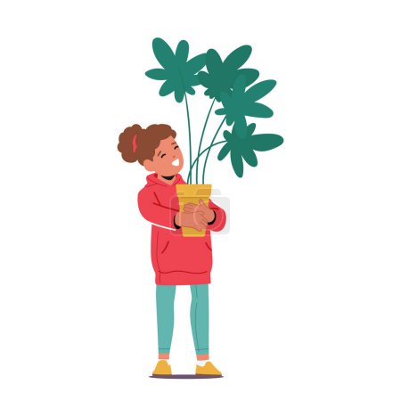 Heartwarming Image Of A Child Girl Character Cradling A Houseplant In Hands, Symbolizing The Connection Between Humans And Nature, And The Nurturing Of Life. Cartoon People Vector Illustration
