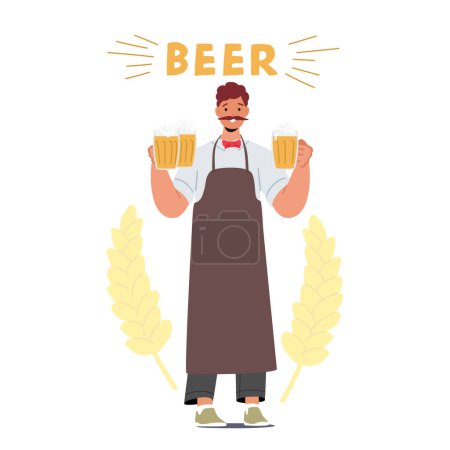 Ilustración de Barman personaje sirviendo cerveza artesanal en copas de vidrio, cuidadosamente verter y presentar cada cerveza con experiencia, asegurando una experiencia agradable para los entusiastas de la cerveza. Dibujos animados Gente Vector Ilustración - Imagen libre de derechos
