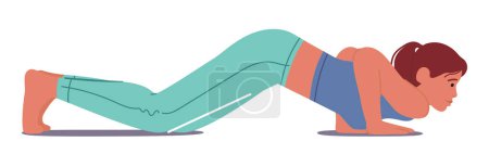 Illustration for Woman Character Performing Astangasana, A Challenging Yoga Pose, In A Graceful And Focused Manner, Stretching Her Body In A Downward-facing Dog Position. Cartoon People Vector Illustration - Royalty Free Image