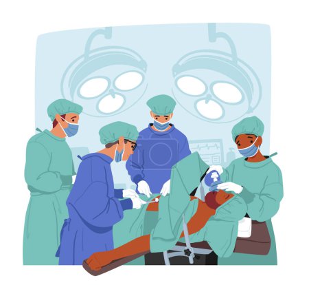 Illustration for Surgeon Characters Team Perform Precise Incisions, Remove Or Repair Tissues, And Use Advanced Technology To Ensure Successful Surgeries And Patient Recovery. Cartoon People Vector Illustration - Royalty Free Image