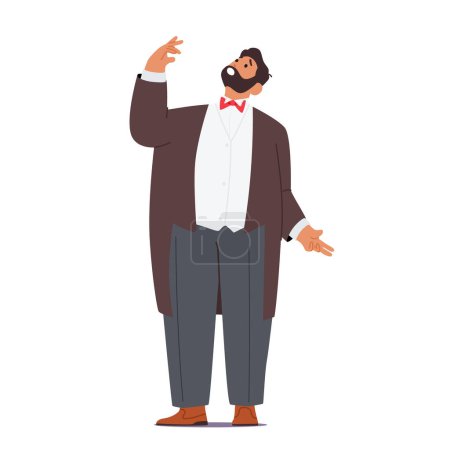Illustration for Opera Artist Male Character With A Powerful And Emotive Voice, Captivating Audiences With His Exceptional Vocal Range And Passionate Performances On Stage. Cartoon People Vector Illustration - Royalty Free Image