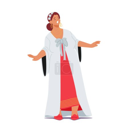 Illustration for Talented Female Soprano Captivating Audiences With Her Powerful Vocals And Emotive Performances. Opera Artist, Bringing Stories To Life Through Her Enchanting Voice. Cartoon People Vector Illustration - Royalty Free Image