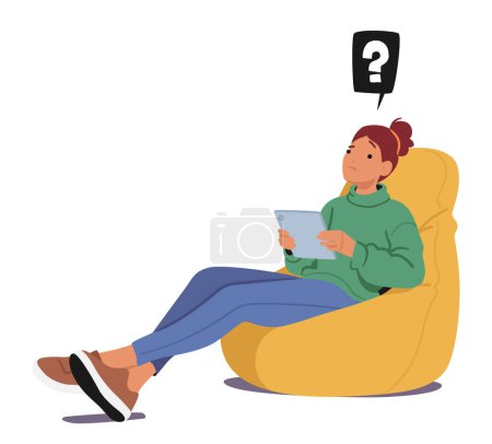 Illustration for Disheartened Woman Scrolling Tablet, Encountering Fake News. Furrowed Brows And Disbelief Evident, Reflecting Modern Challenges In Navigating Information Accuracy. Cartoon People Vector Illustration - Royalty Free Image