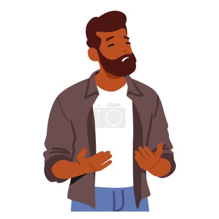 Illustration for Praying Male Character. Isolated Mature Man with Eyes Closed In Solemn Prayer, A Picture Of Earnest Reverence And Connection To Something Greater. Cartoon People Vector Illustration - Royalty Free Image