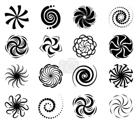 Ilustración de Conjunto fascinante de espirales negras, graciosamente entrelazadas, evocando un sentido de profundidad infinita y misterio con curvas elegantes y enigmáticas. Giros monocromáticos y giro de rotación, ilustración vectorial, icono - Imagen libre de derechos