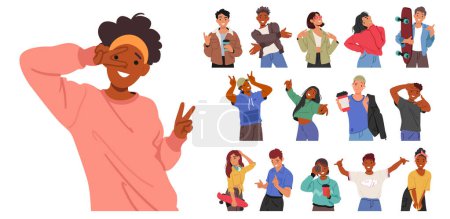 Adolescent Characters Enthusiastically Express Themselves Through Hand Gestures, Conveying Emotions, Opinions, And Ideas With Fervor, and Vibrant Facial Expressions. Cartoon People Vector Illustration