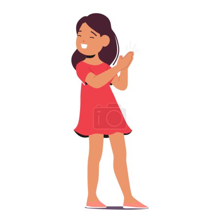 Illustration for Young Child Girl Character Gleeful And Full Of Joy, Claps Hands Together, Expressing Excitement And Appreciation For Something She Finds Delightful Or Entertaining. Cartoon People Vector Illustration - Royalty Free Image