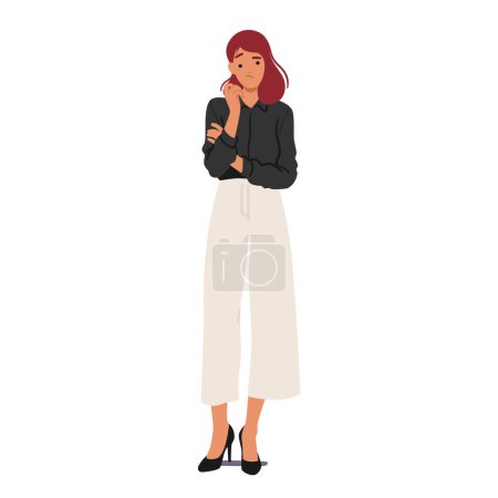Dissatisfied Businesswoman Wears A Weary Expression, Her Furrowed Brows And Sighs Revealing Frustration and Unmet Expectations. Full Height Upset Female Character. Cartoon People Vector Illustration