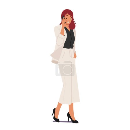 Illustration for Confident Businesswoman Character, Poised And Professional, Engages In A Conversation On Her Smartphone, Exhibiting Determination And Expertise In Her Communication. Cartoon People Vector Illustration - Royalty Free Image