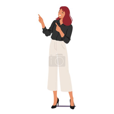 Illustration for Confident Businesswoman Character Exuding Authority And Professionalism, Makes A Purposeful Pointing Gesture, Symbolizing Leadership, Direction, And Determination. Cartoon People Vector Illustration - Royalty Free Image
