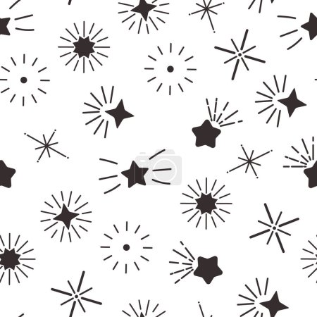 Illustration for Seamless Pattern with Black Twinkling Stars On A Pristine White Backdrop, Creating A Celestial, Enchanting Design Perfect For A Cosmic Touch. Vector Illustration, Tile Background, Wallpaper - Royalty Free Image