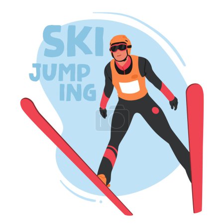 Illustration for Ski Jumping Combines Athleticism And Artistry In A Breathtaking Display Of Winter Sports Prowess. Skier Character Launch Off Snow-covered Ramps, Soaring Through The Wintry Air With Skill And Precision - Royalty Free Image