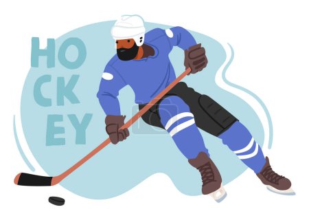 Illustration for Determined Man Glides Across The Icy Rink, Hockey Stick In Hand, Character Chasing The Puck With Skillful Maneuvers, Surrounded By The Exhilarating Winter Chill . Cartoon People Vector Illustration - Royalty Free Image