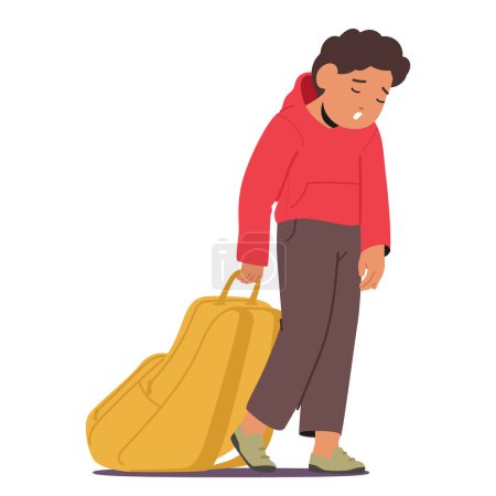 Illustration for Exhausted Schoolchild Drags A Burdensome Backpack, Drooping Eyelids Conveying Weariness, Symbolizing The Weight Of Academic Stress On A Young Student Shoulders. Cartoon People Vector Illustration - Royalty Free Image